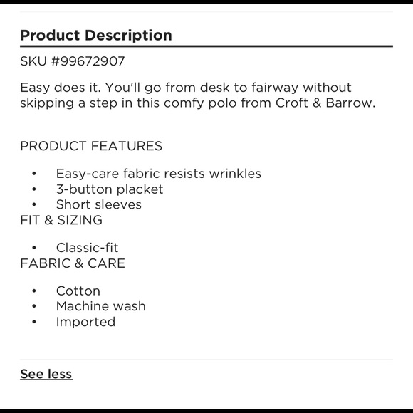 NEW CROFT & BARROW Easy Care Pique Polo Shirt Blue Small Men’s UNISEX - Picture 6 of 15